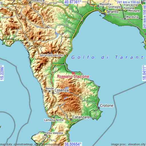 Topographic map of Rossano Stazione