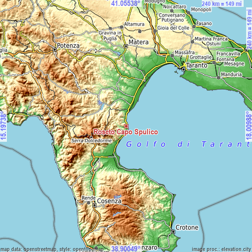 Topographic map of Roseto Capo Spulico