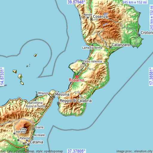 Topographic map of Rosarno