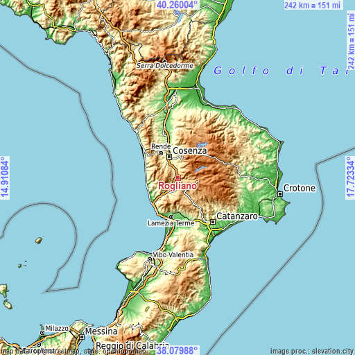 Topographic map of Rogliano