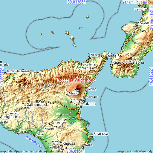 Topographic map of Roccella Valdemone