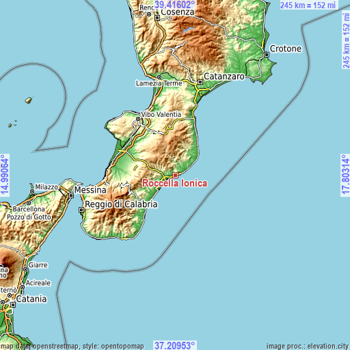 Topographic map of Roccella Ionica