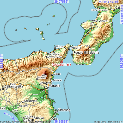 Topographic map of Roccalumera