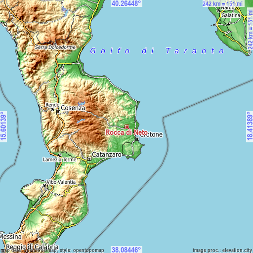 Topographic map of Rocca di Neto