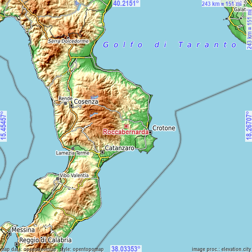 Topographic map of Roccabernarda