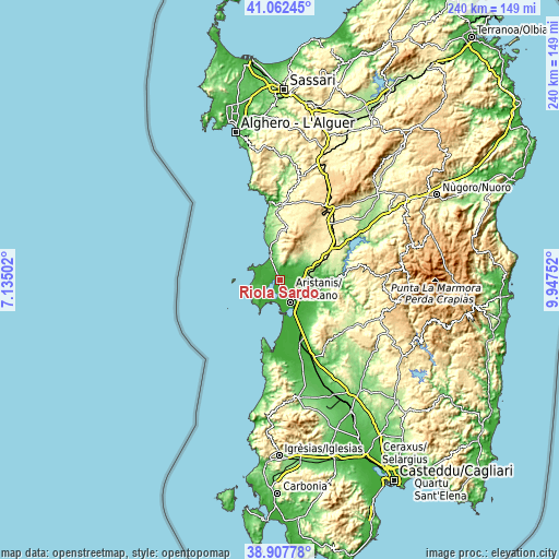 Topographic map of Riola Sardo