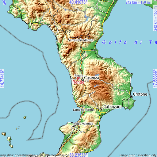 Topographic map of Rende