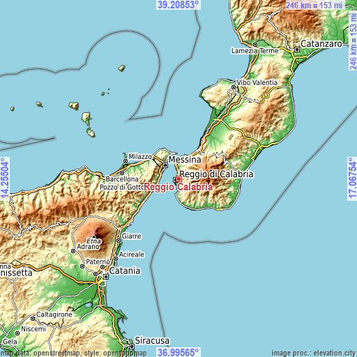 Topographic map of Reggio Calabria