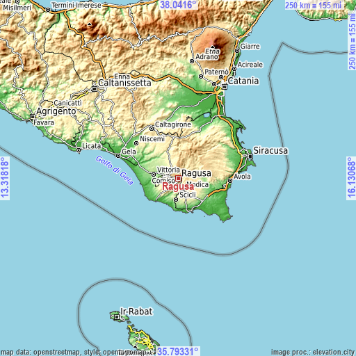 Topographic map of Ragusa