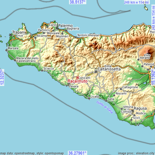 Topographic map of Racalmuto