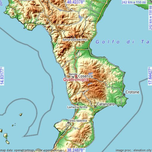 Topographic map of Quattromiglia