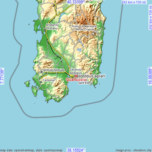 Topographic map of Quartucciu