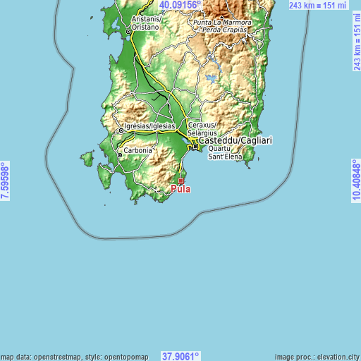 Topographic map of Pula