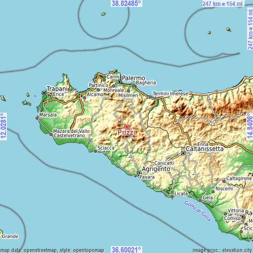 Topographic map of Prizzi