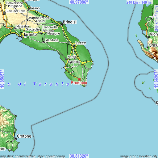 Topographic map of Presicce