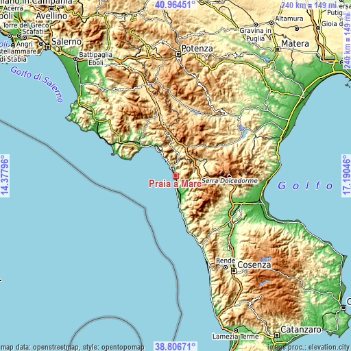 Topographic map of Praia a Mare