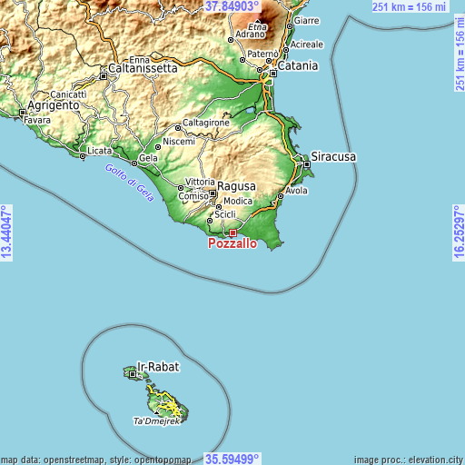 Topographic map of Pozzallo