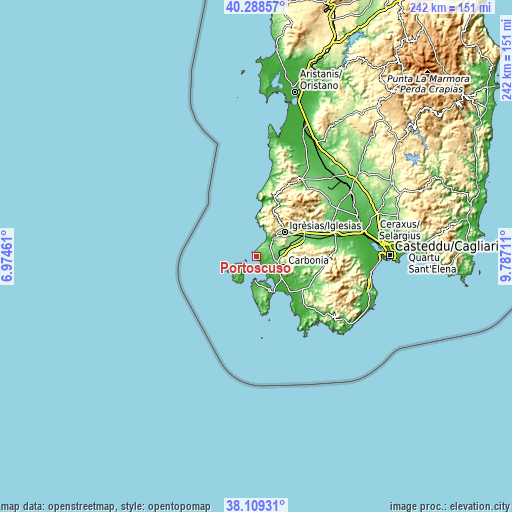 Topographic map of Portoscuso