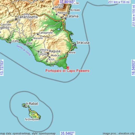 Topographic map of Portopalo di Capo Passero