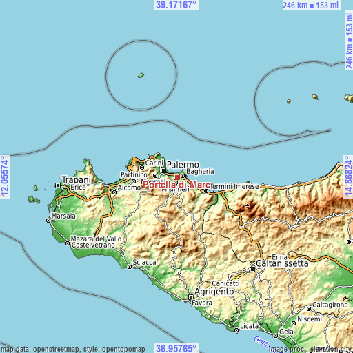 Topographic map of Portella di Mare