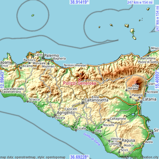 Topographic map of Polizzi Generosa