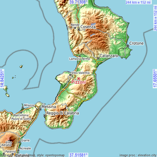 Topographic map of Pizzoni