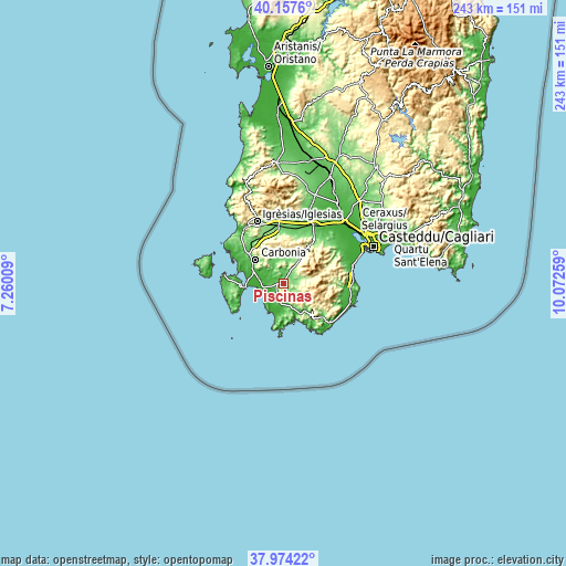 Topographic map of Piscinas