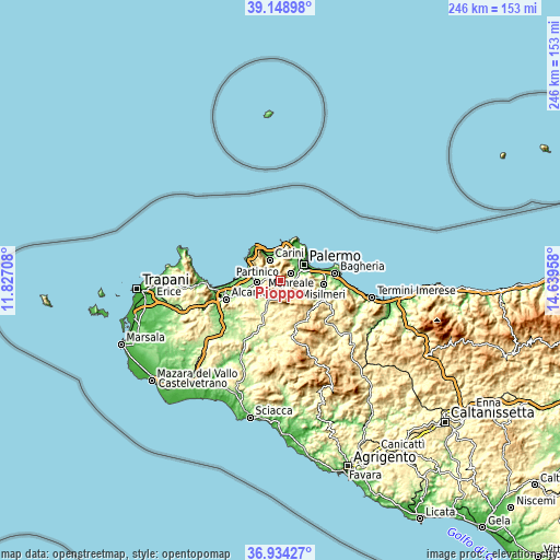 Topographic map of Pioppo