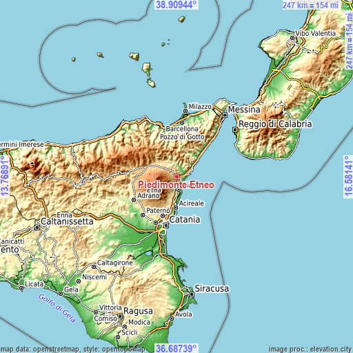 Topographic map of Piedimonte Etneo