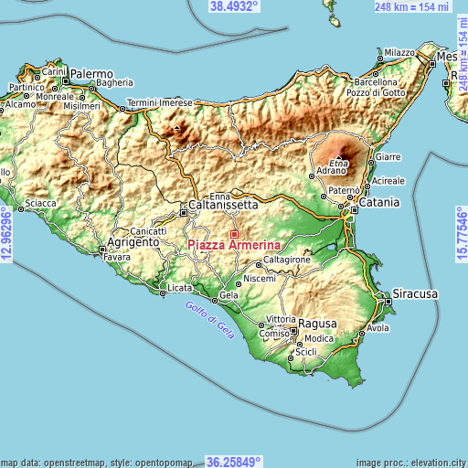 Topographic map of Piazza Armerina