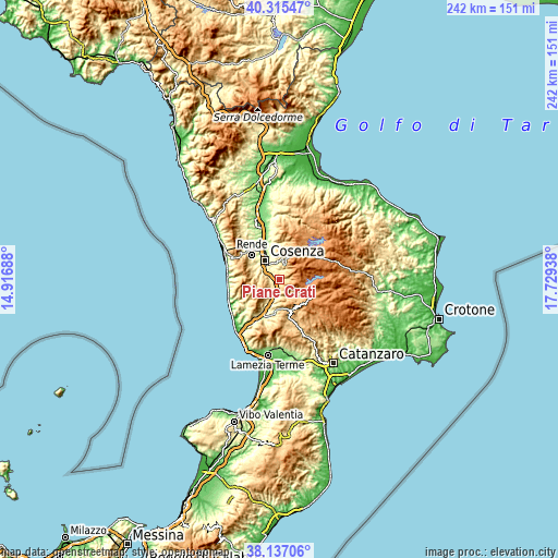 Topographic map of Piane Crati