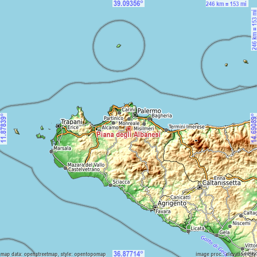 Topographic map of Piana degli Albanesi