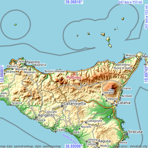 Topographic map of Pettineo