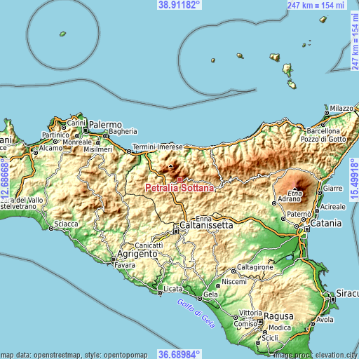 Topographic map of Petralia Sottana