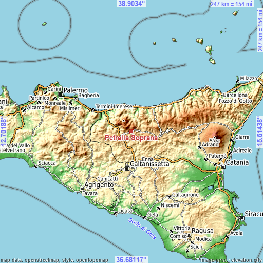 Topographic map of Petralia Soprana