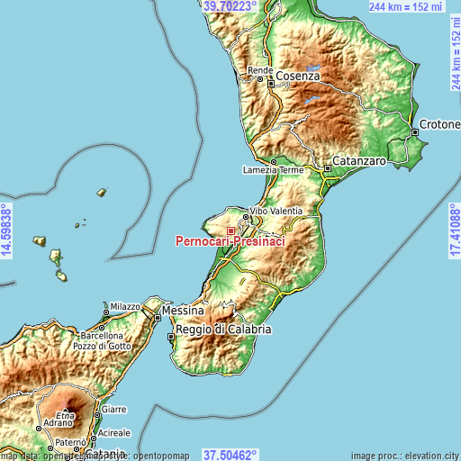 Topographic map of Pernocari-Presinaci