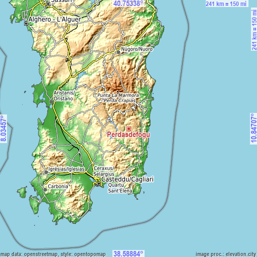 Topographic map of Perdasdefogu