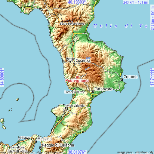 Topographic map of Pedivigliano
