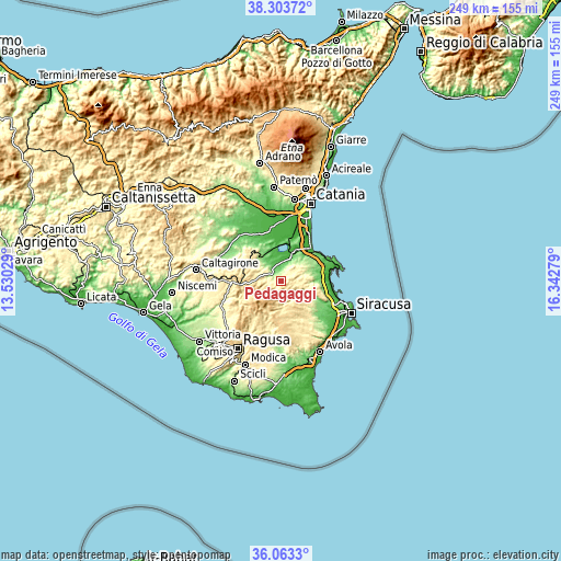 Topographic map of Pedagaggi