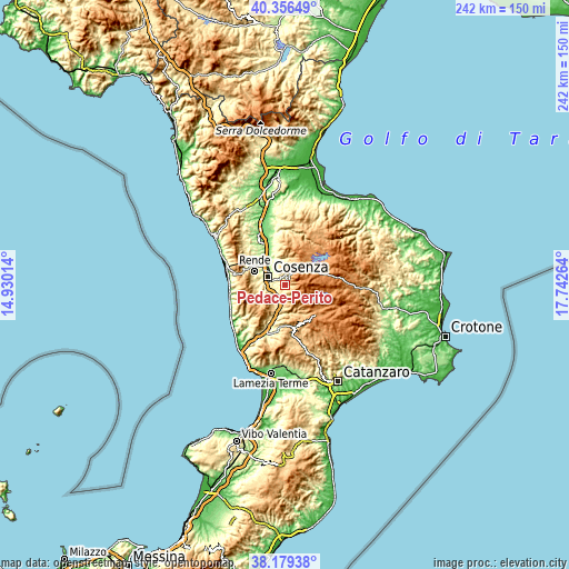 Topographic map of Pedace-Perito