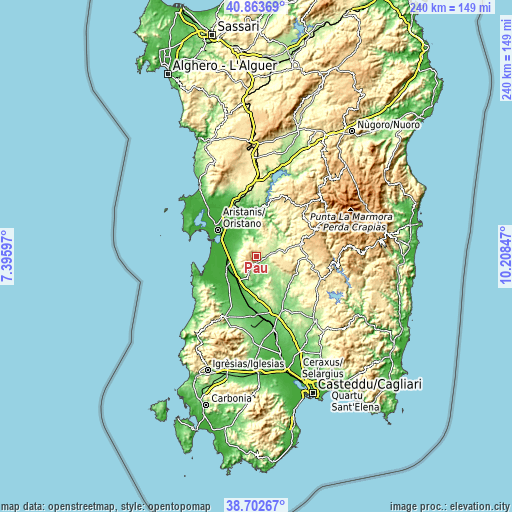 Topographic map of Pau