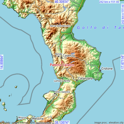 Topographic map of Paterno Calabro