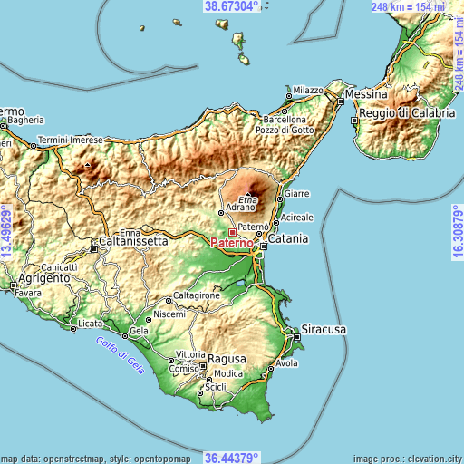 Topographic map of Paternò