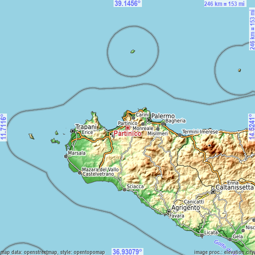 Topographic map of Partinico