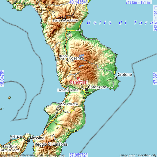 Topographic map of Panettieri