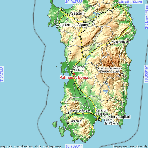 Topographic map of Palmas Arborea