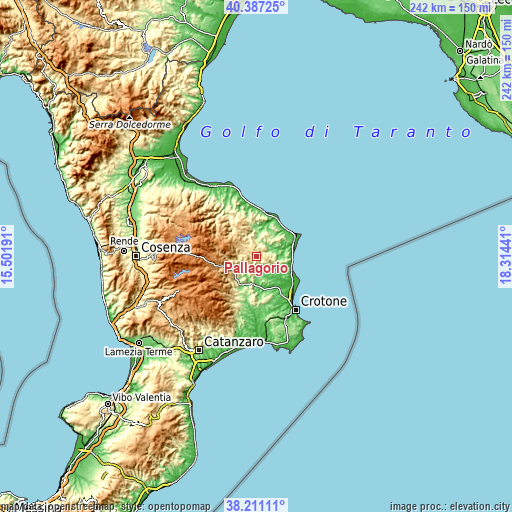 Topographic map of Pallagorio