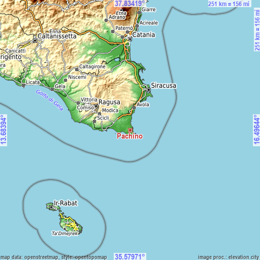 Topographic map of Pachino