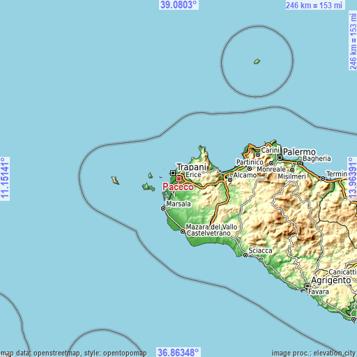 Topographic map of Paceco
