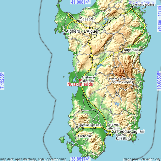 Topographic map of Nuraxinieddu